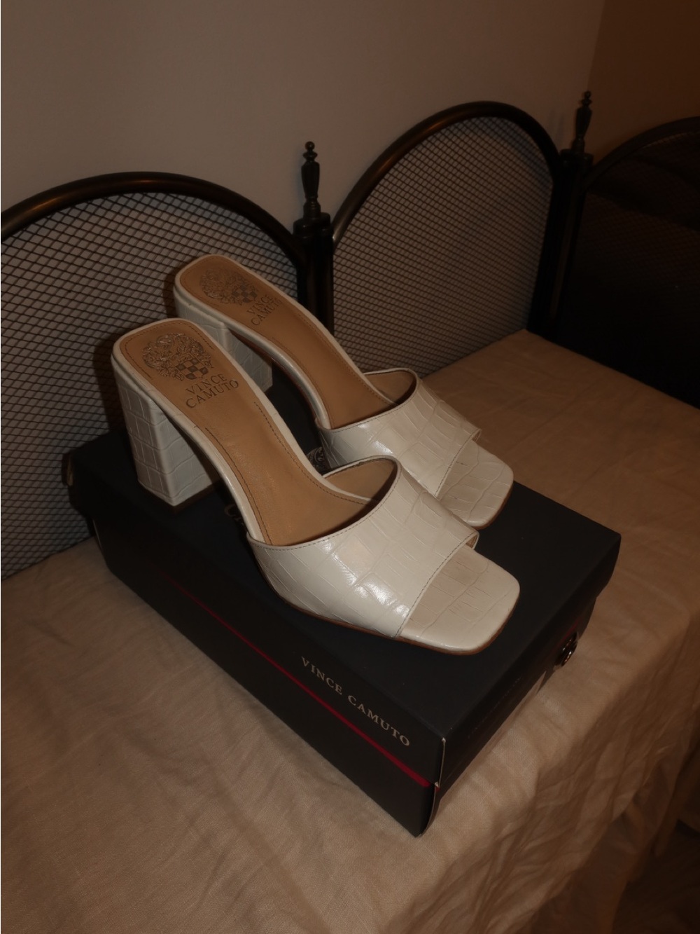 Leather Croc-embossed Sandals